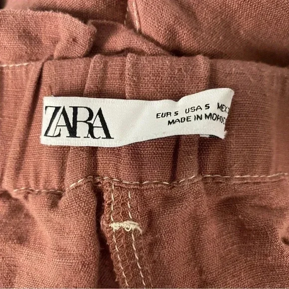 Zara Linen Cotton Paperbag Shorts Size Small Ft Button Elastic Waist High Waist - Picture 5 of 7